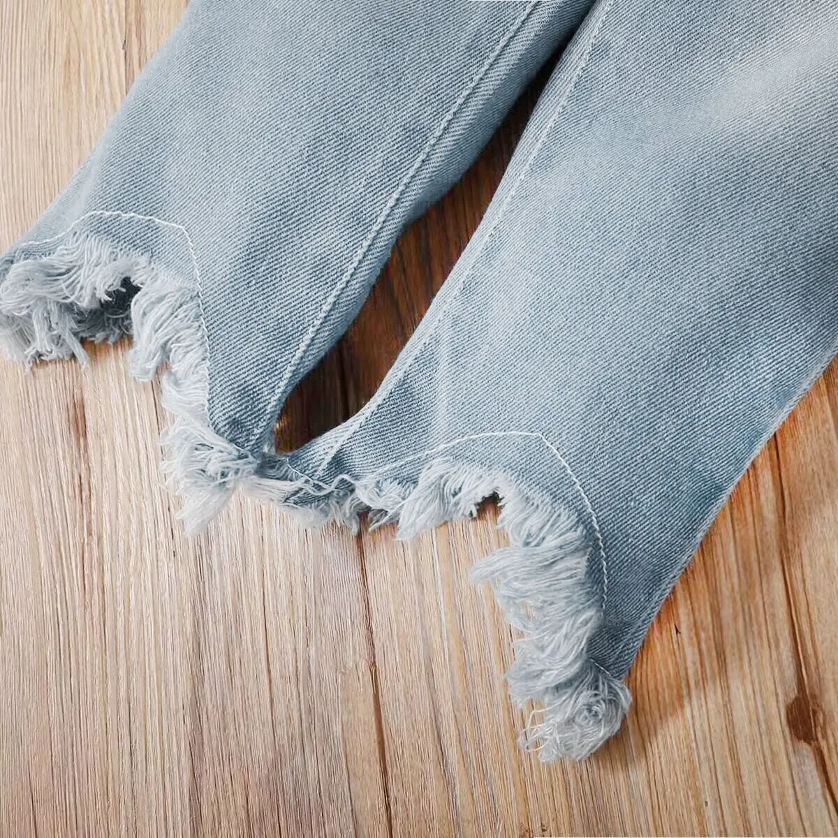 2-piece Toddler Girl Doll Collar Tweed Splice Long-sleeve Top and Ripped Hem Denim Jeans Set