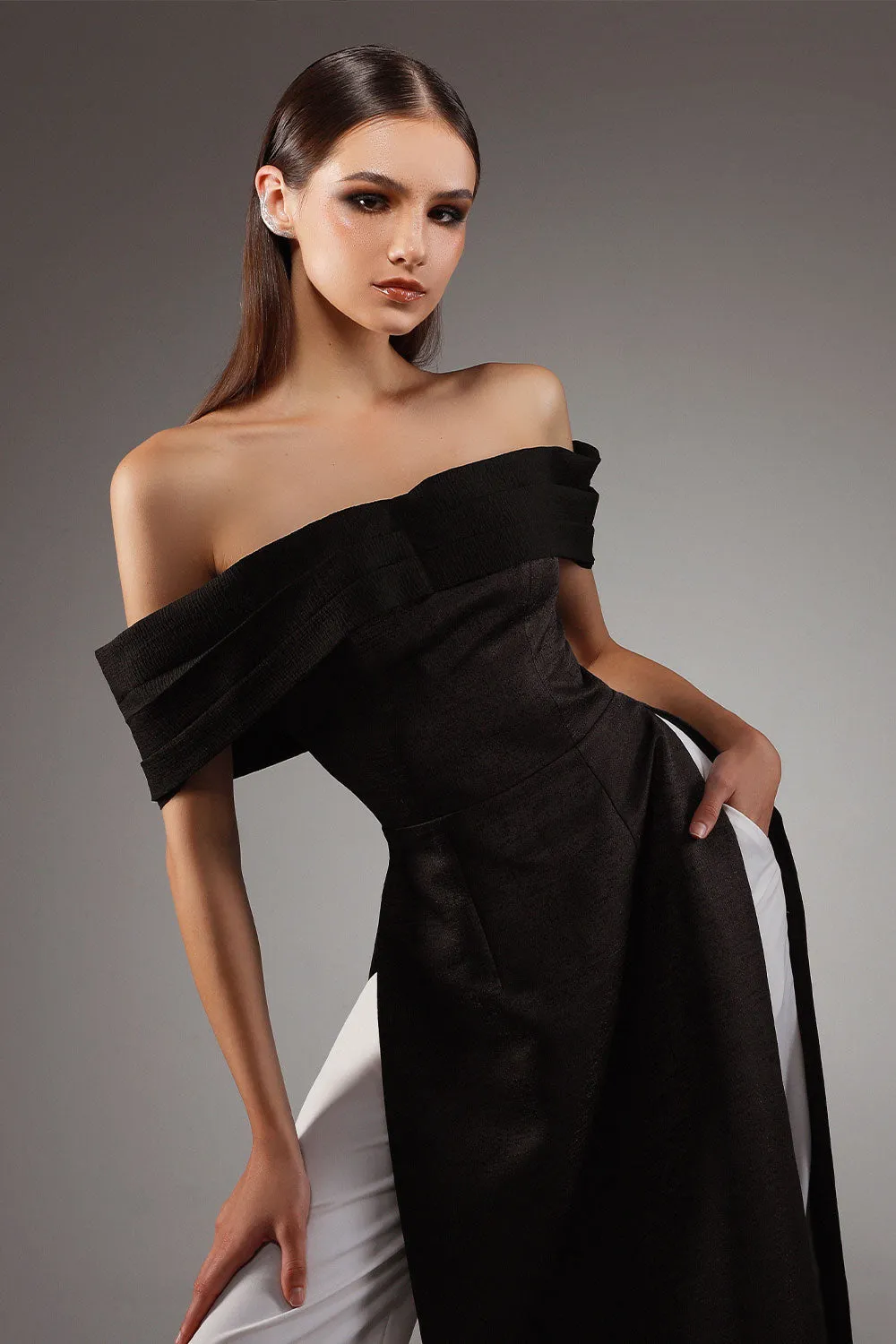 Bardot A-line Off-Shoulder Brocade Silk Floor Length Ao Dai