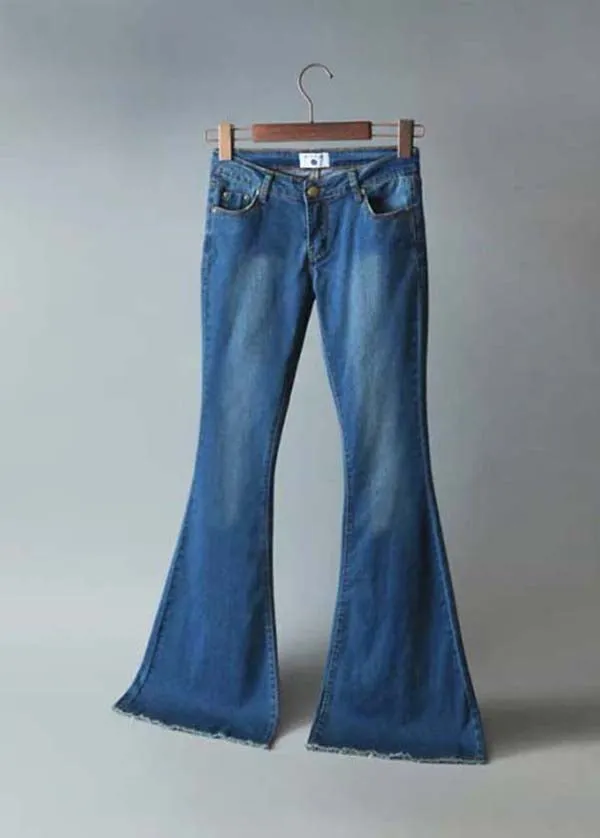 Boho Blue High Waist Slim Fit Denim Flared Trousers Summer LY4007