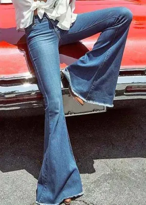 Boho Blue High Waist Slim Fit Denim Flared Trousers Summer LY4007