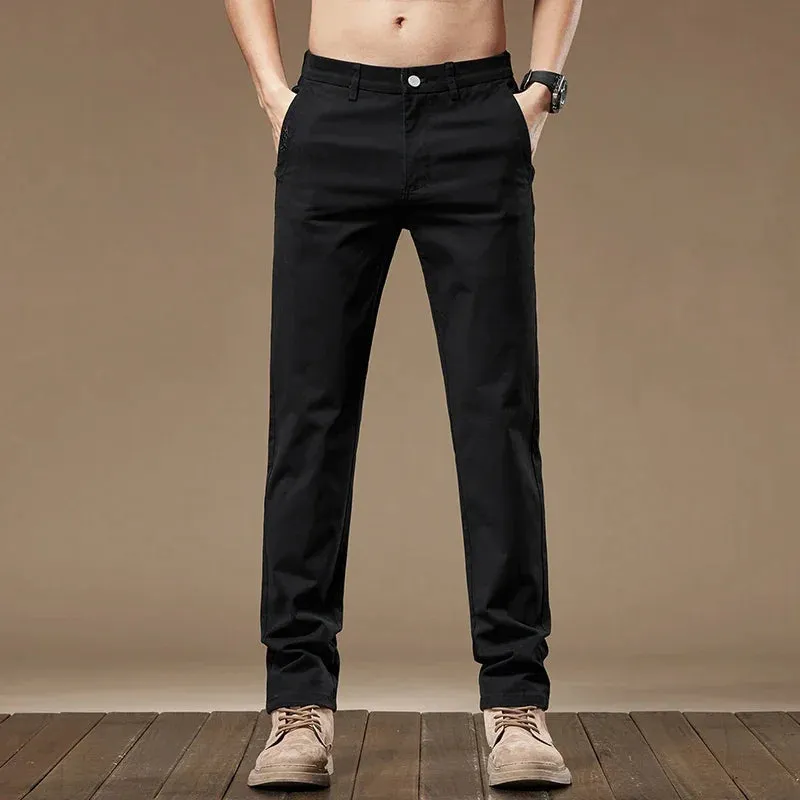 Business Casual Trousers Stretch Cotton Work Pants Formal Straight Pants