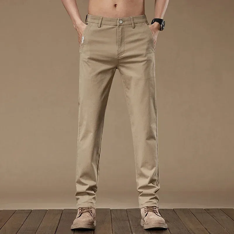 Business Casual Trousers Stretch Cotton Work Pants Formal Straight Pants