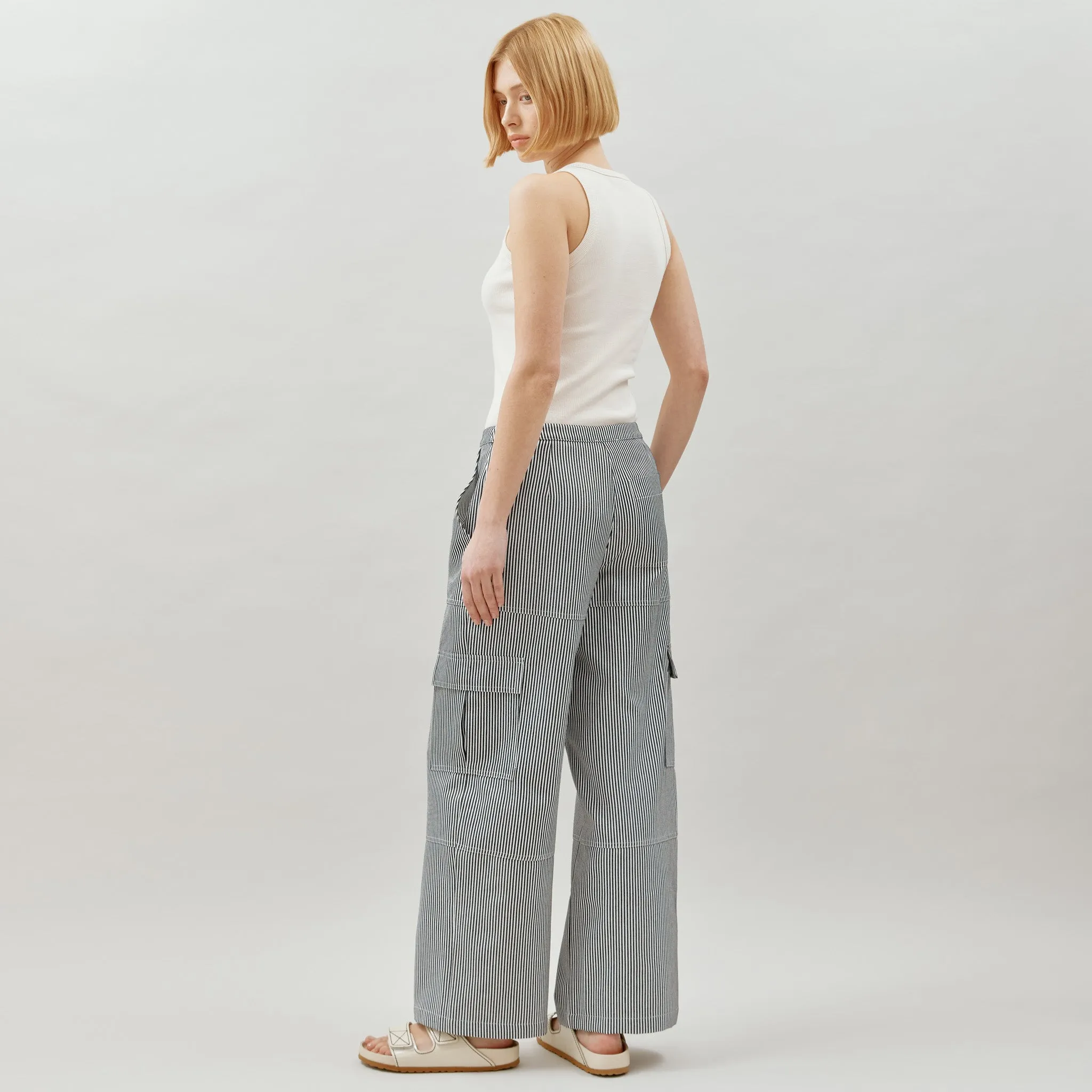 Cotton Ticking Stripe Cargo Trouser