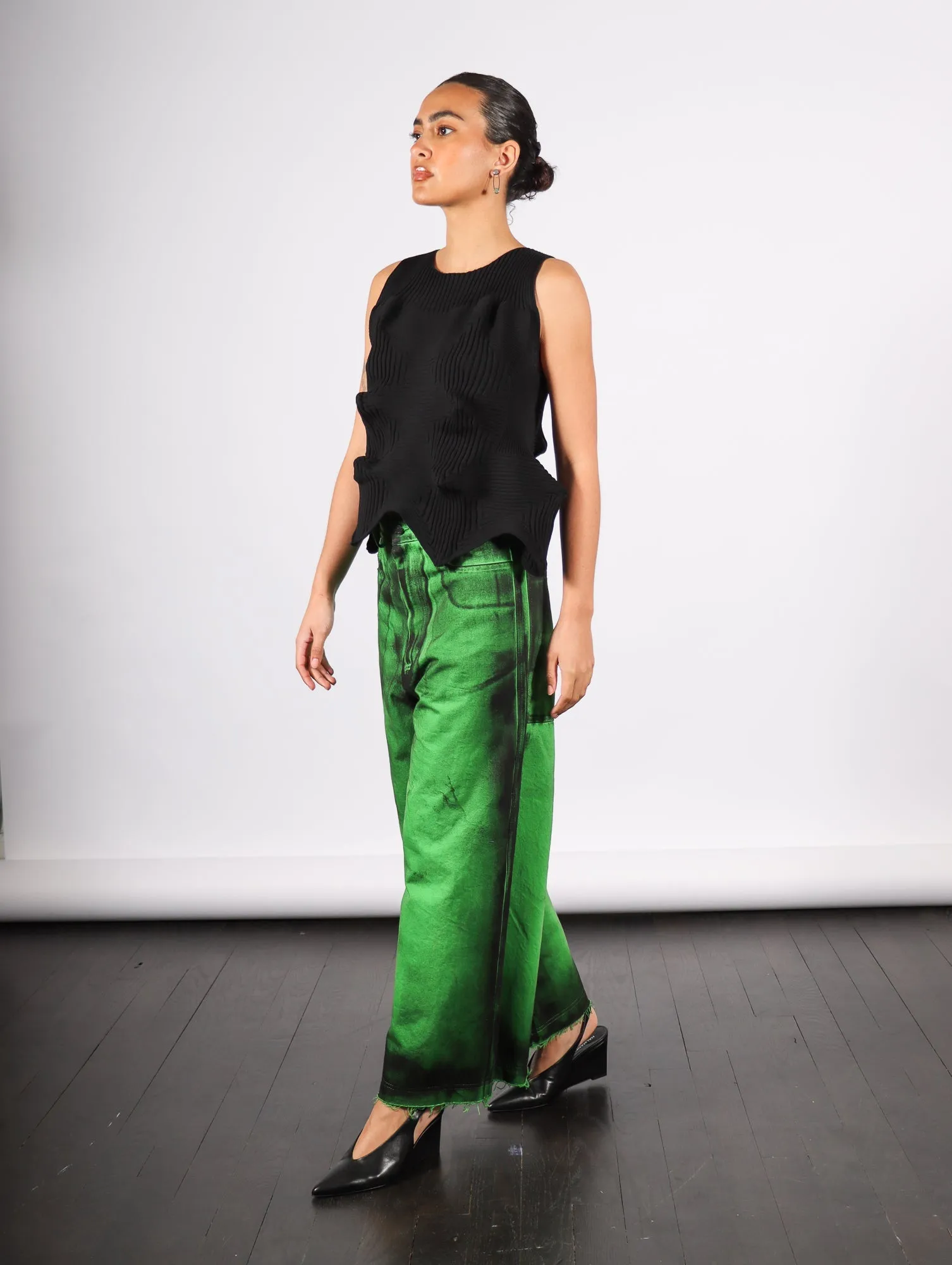 Cropped Denim Pants in Green Painted Denim by Melitta Baumeister