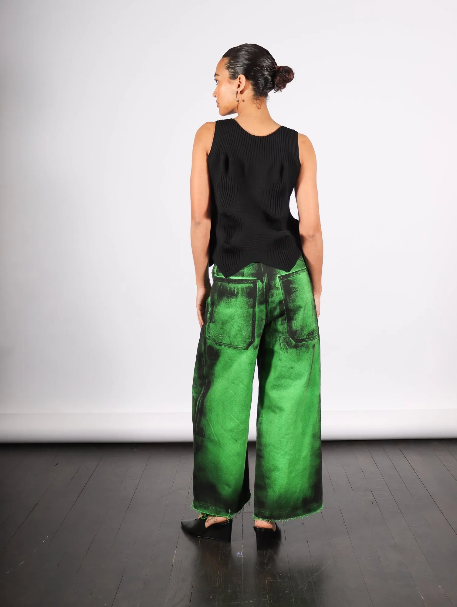 Cropped Denim Pants in Green Painted Denim by Melitta Baumeister