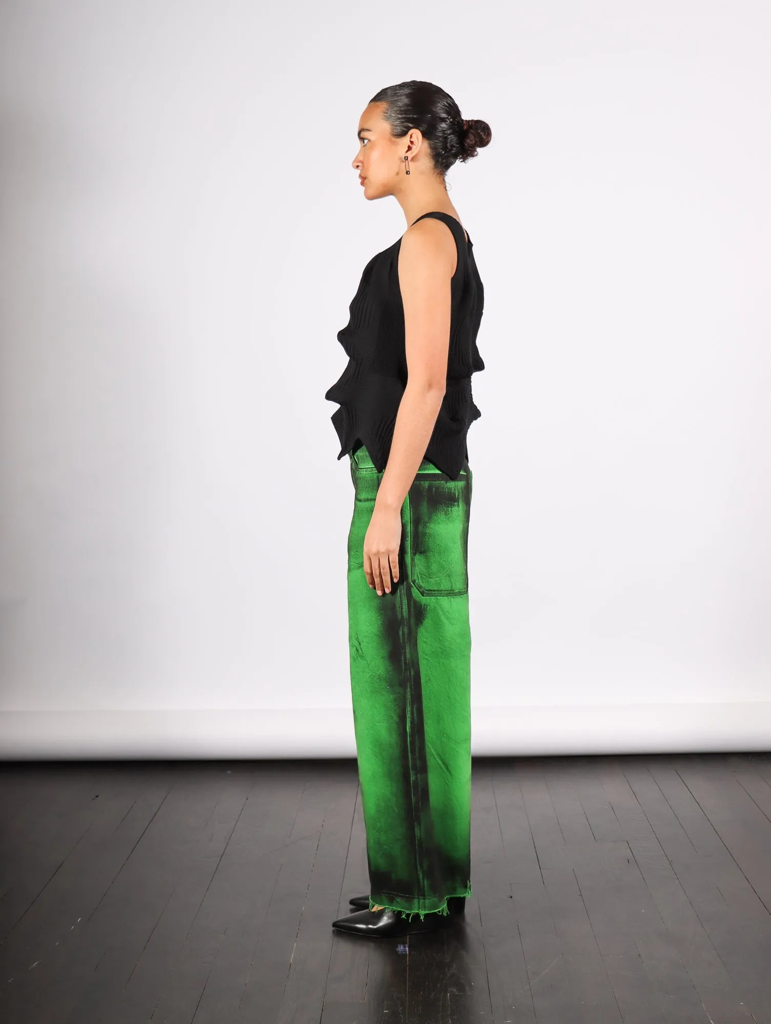Cropped Denim Pants in Green Painted Denim by Melitta Baumeister