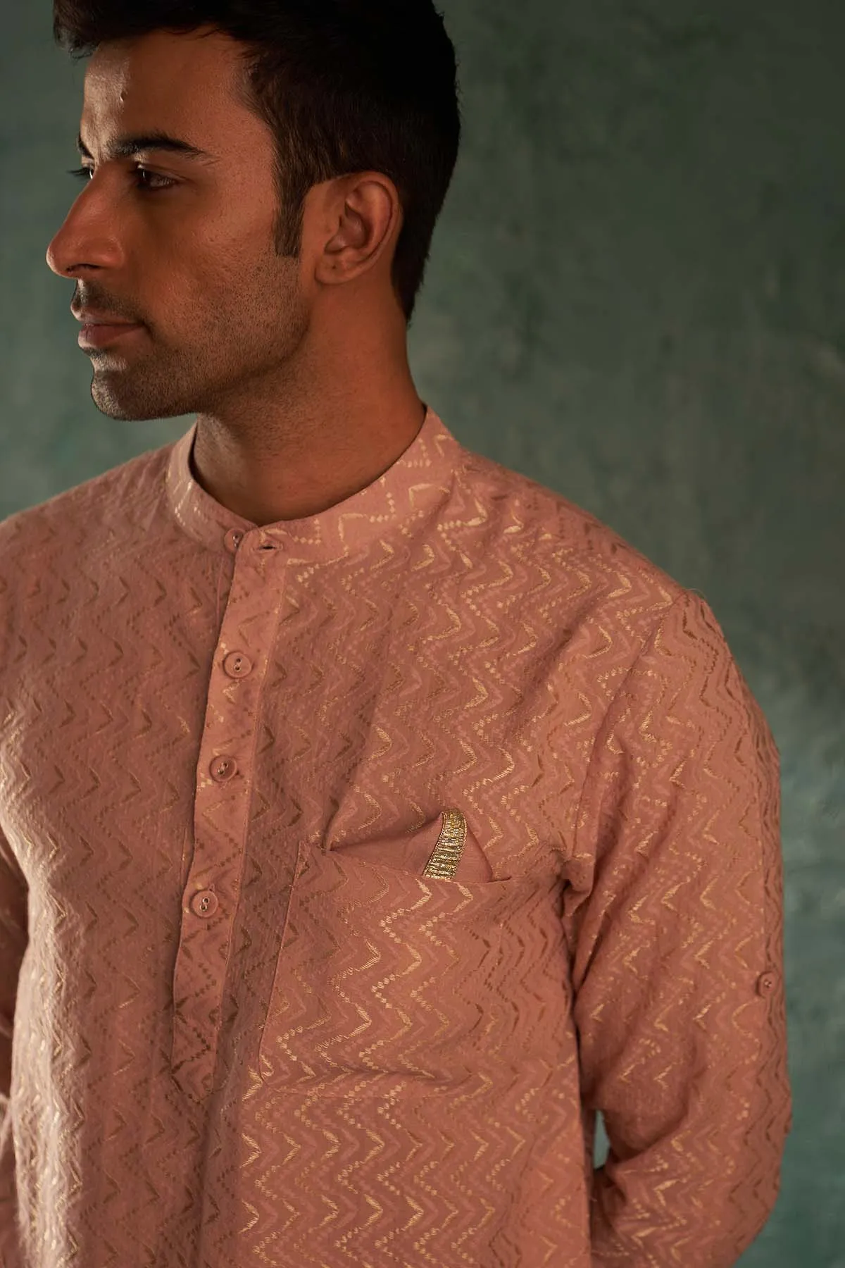 Embroidered Rose Pink Kurta Set