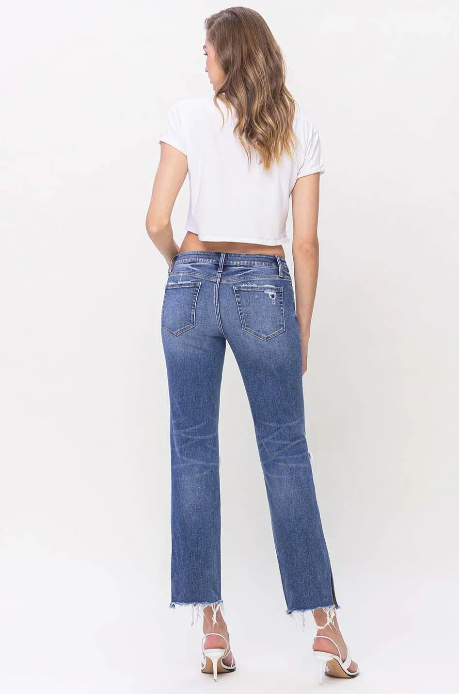 Flying Monkey - Low Rise Distressed Straight Jeans With Paint Speckle Detail / Split Hem - F5218