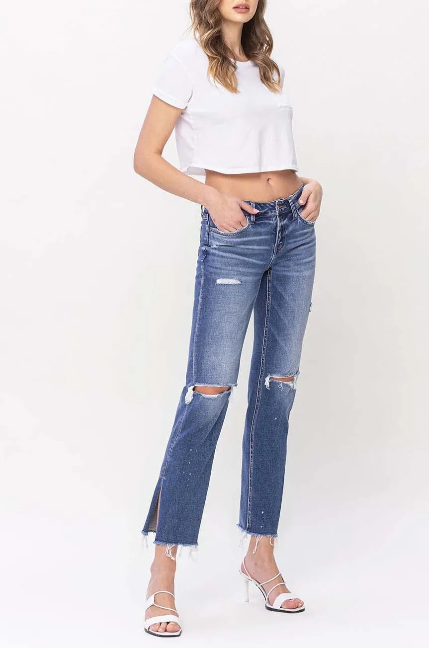 Flying Monkey - Low Rise Distressed Straight Jeans With Paint Speckle Detail / Split Hem - F5218