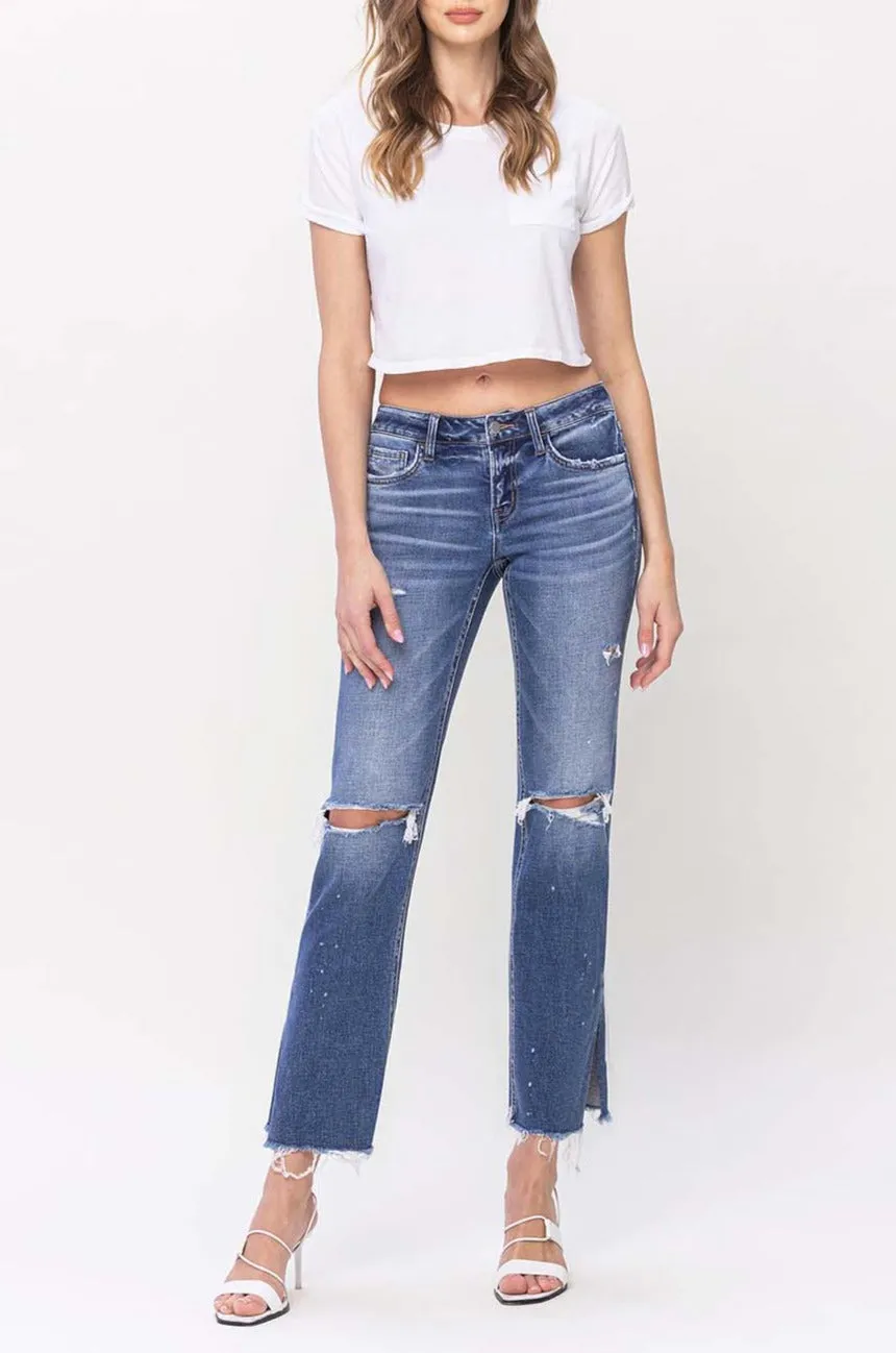 Flying Monkey - Low Rise Distressed Straight Jeans With Paint Speckle Detail / Split Hem - F5218