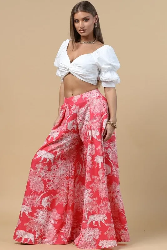 FOREST PRINT WIDE LEG PALLAZO PANTS