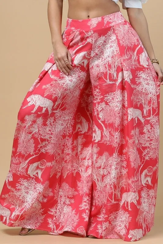 FOREST PRINT WIDE LEG PALLAZO PANTS