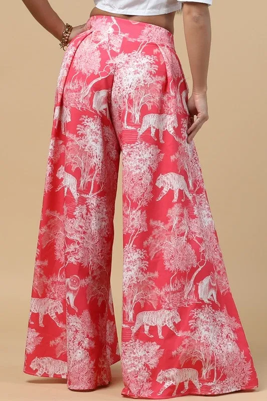 FOREST PRINT WIDE LEG PALLAZO PANTS