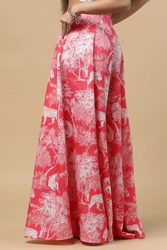 FOREST PRINT WIDE LEG PALLAZO PANTS