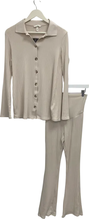 H&M Beige Maternity Ribbed Button Through Collared Top And Flared Trousers UK M