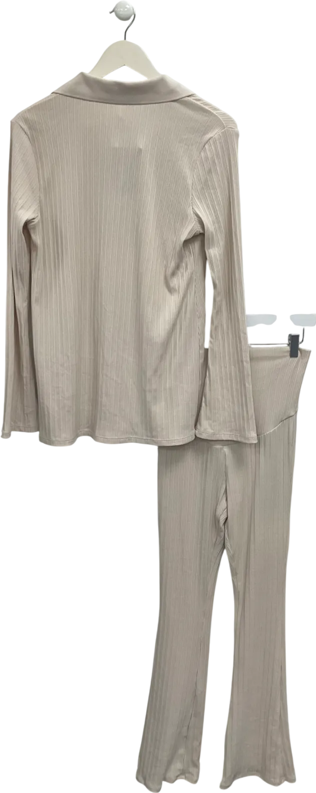 H&M Beige Maternity Ribbed Button Through Collared Top And Flared Trousers UK M