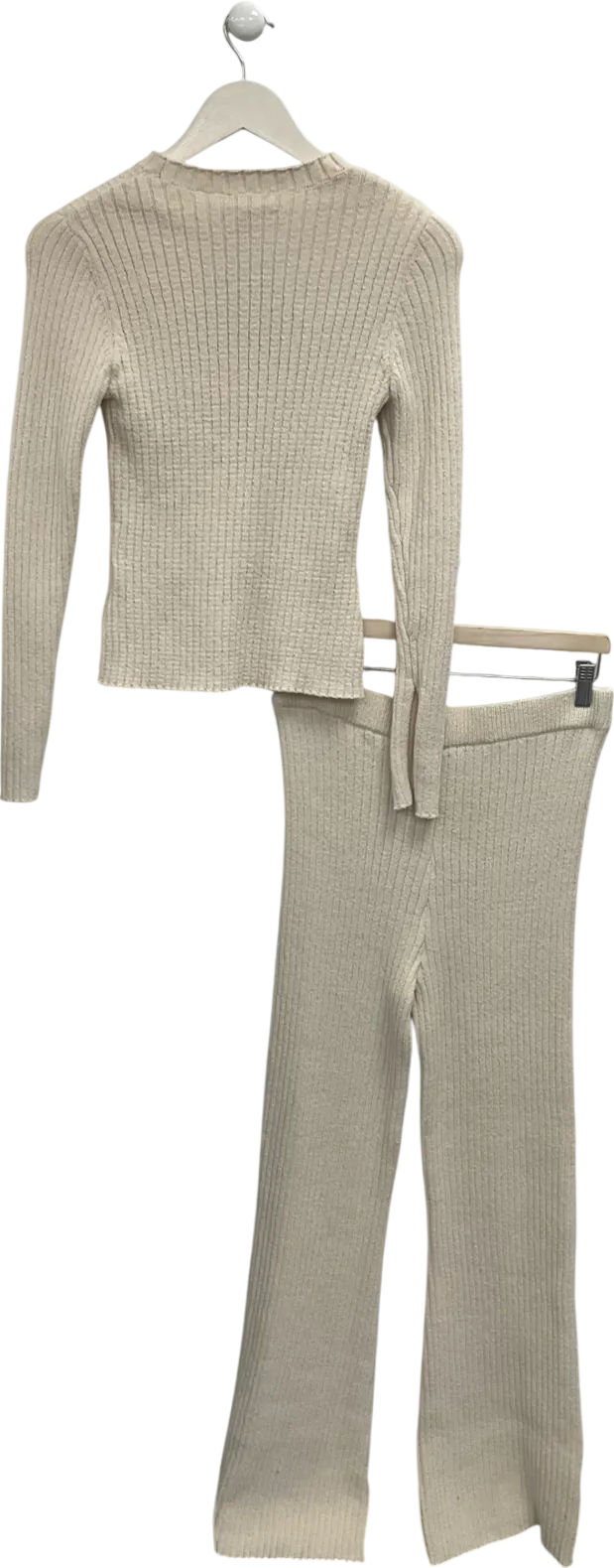 H&M Beige Ribbed Top Uk S And Flared Trousers UK M