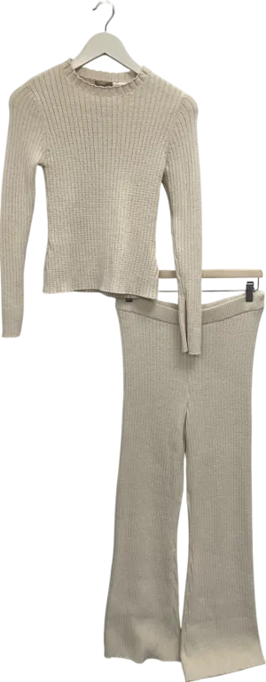 H&M Beige Ribbed Top Uk S And Flared Trousers UK M