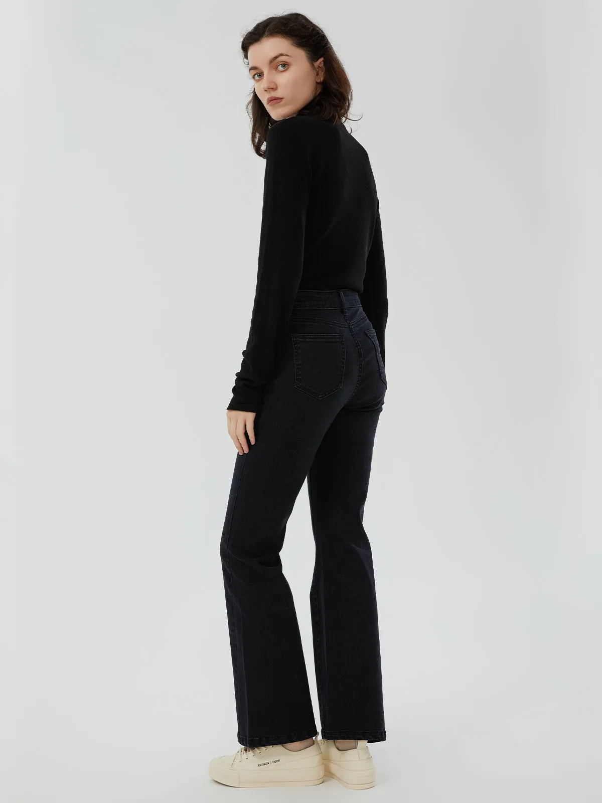 High-Waisted Denim Flared Pants