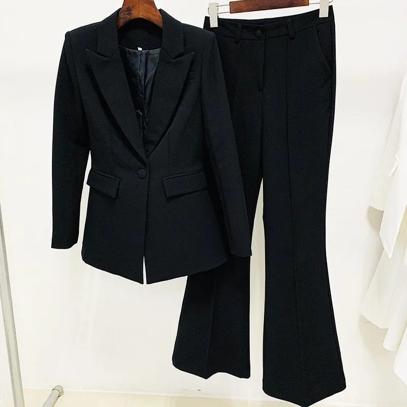 Ladies classy blazer and pants suit two piece set office wear business outfit formal wear single button blazer