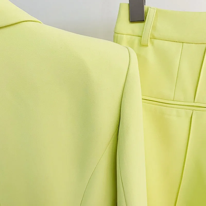 Ladies classy blazer and pants suit two piece set office wear business outfit formal wear single button blazer
