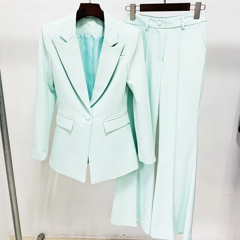 Ladies classy blazer and pants suit two piece set office wear business outfit formal wear single button blazer