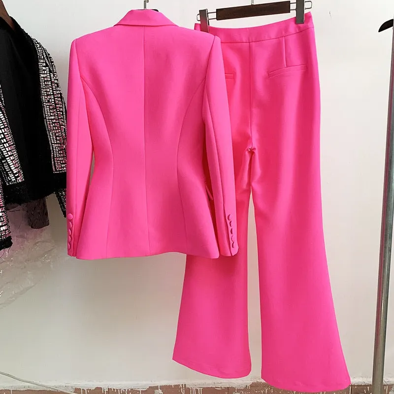 Ladies classy blazer and pants suit two piece set office wear business outfit formal wear single button blazer