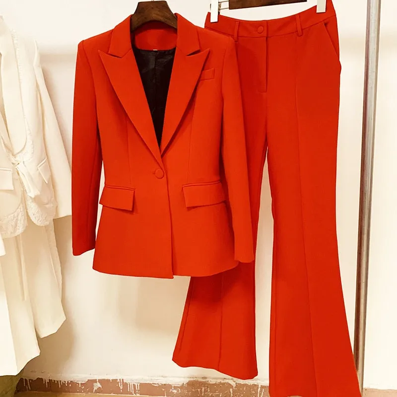 Ladies classy blazer and pants suit two piece set office wear business outfit formal wear single button blazer