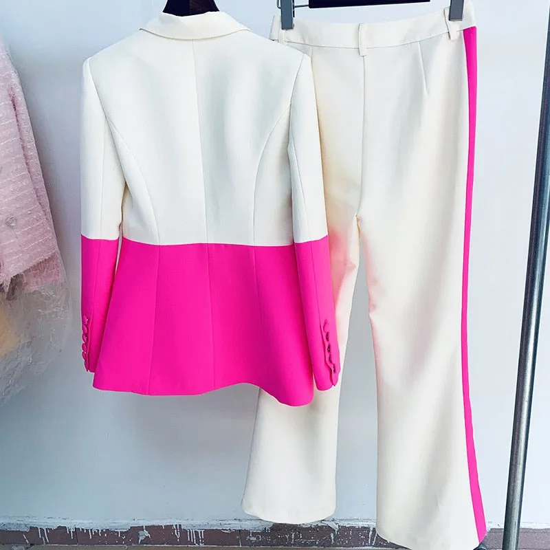 Ladies classy blazer and pants suit two piece set office wear business outfit formal wear single button blazer