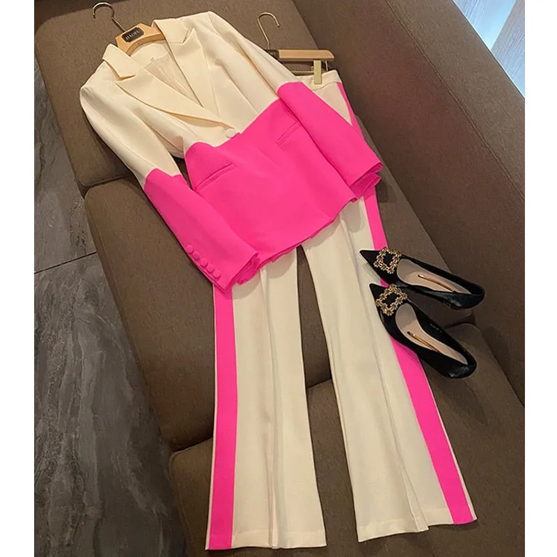 Ladies classy blazer and pants suit two piece set office wear business outfit formal wear single button blazer