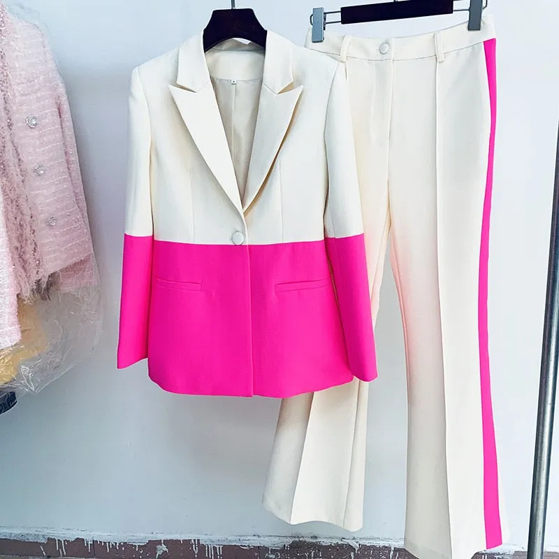 Ladies classy blazer and pants suit two piece set office wear business outfit formal wear single button blazer