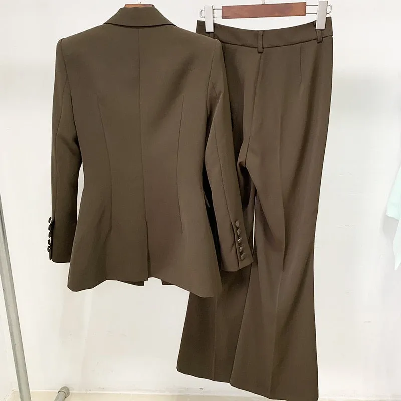 Ladies classy blazer and pants suit two piece set office wear business outfit formal wear single button blazer
