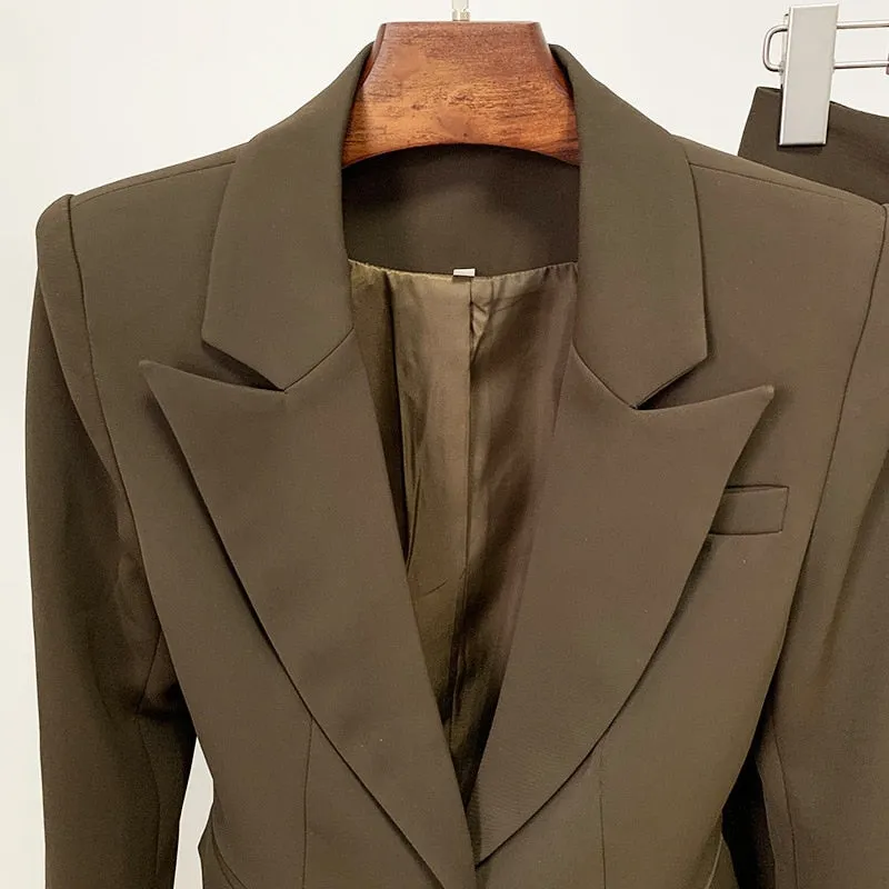 Ladies classy blazer and pants suit two piece set office wear business outfit formal wear single button blazer