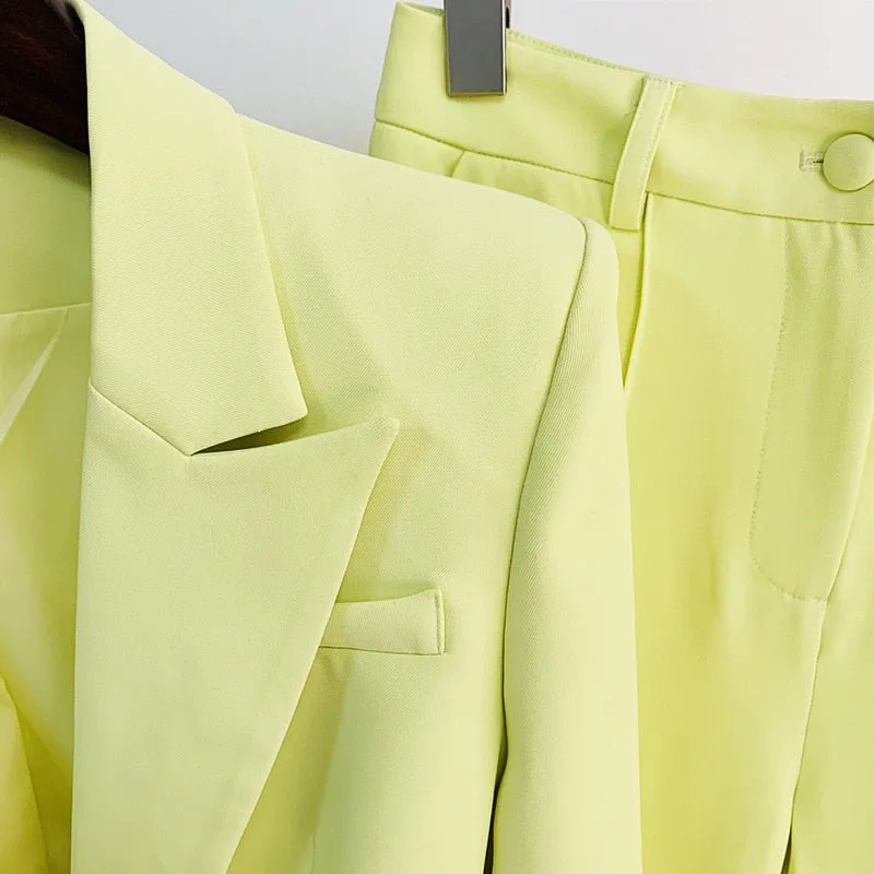 Ladies classy blazer and pants suit two piece set office wear business outfit formal wear single button blazer