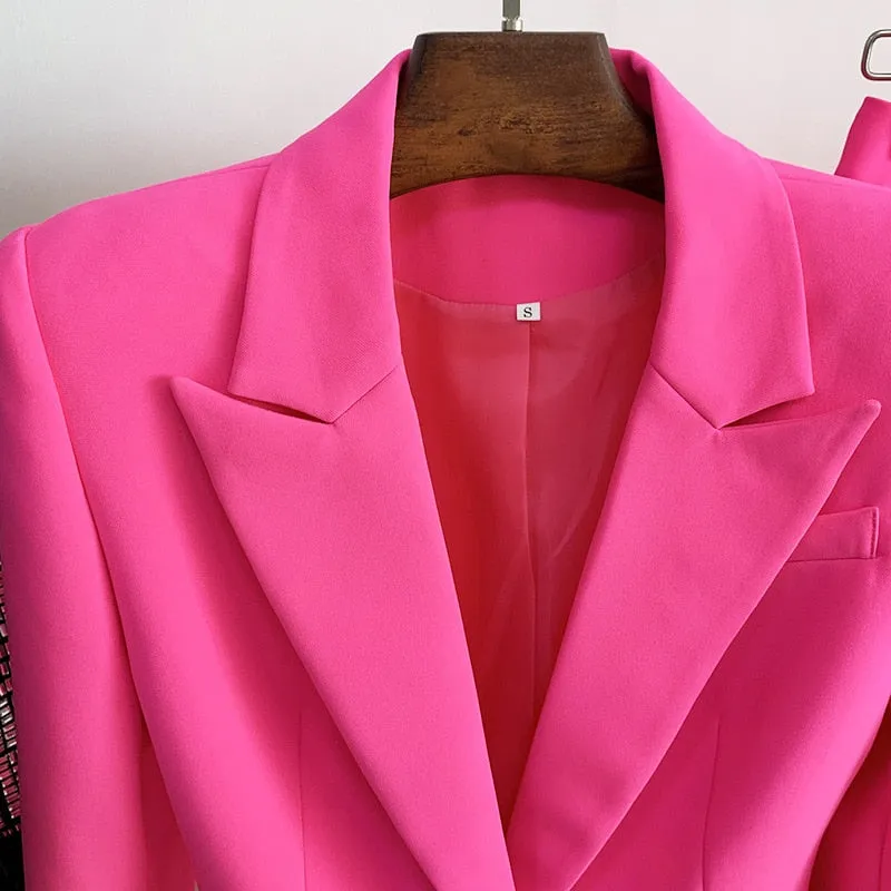 Ladies classy blazer and pants suit two piece set office wear business outfit formal wear single button blazer