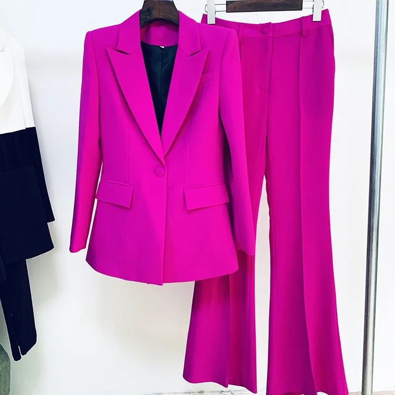 Ladies classy blazer and pants suit two piece set office wear business outfit formal wear single button blazer