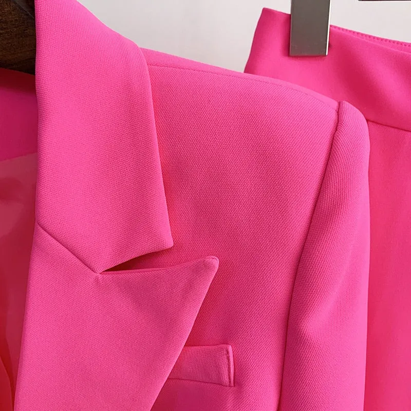 Ladies classy blazer and pants suit two piece set office wear business outfit formal wear single button blazer