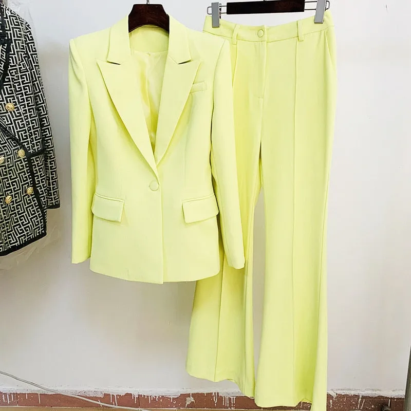 Ladies classy blazer and pants suit two piece set office wear business outfit formal wear single button blazer
