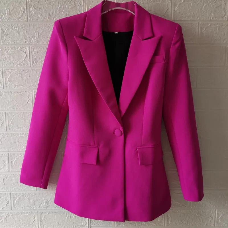 Ladies classy blazer and pants suit two piece set office wear business outfit formal wear single button blazer