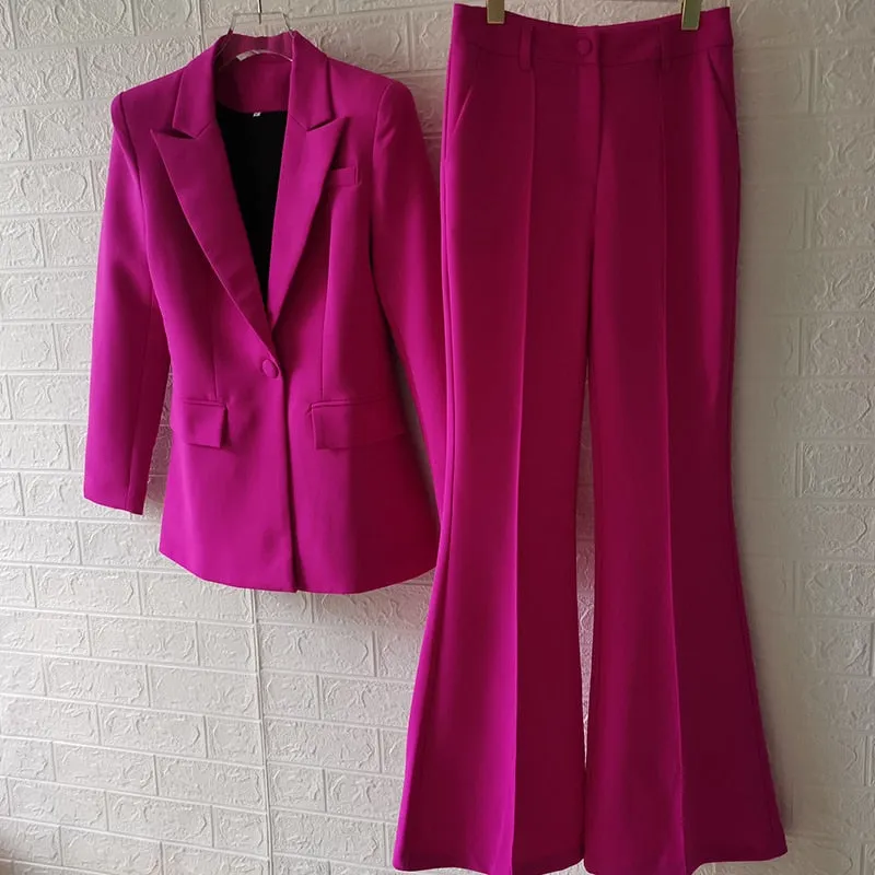 Ladies classy blazer and pants suit two piece set office wear business outfit formal wear single button blazer