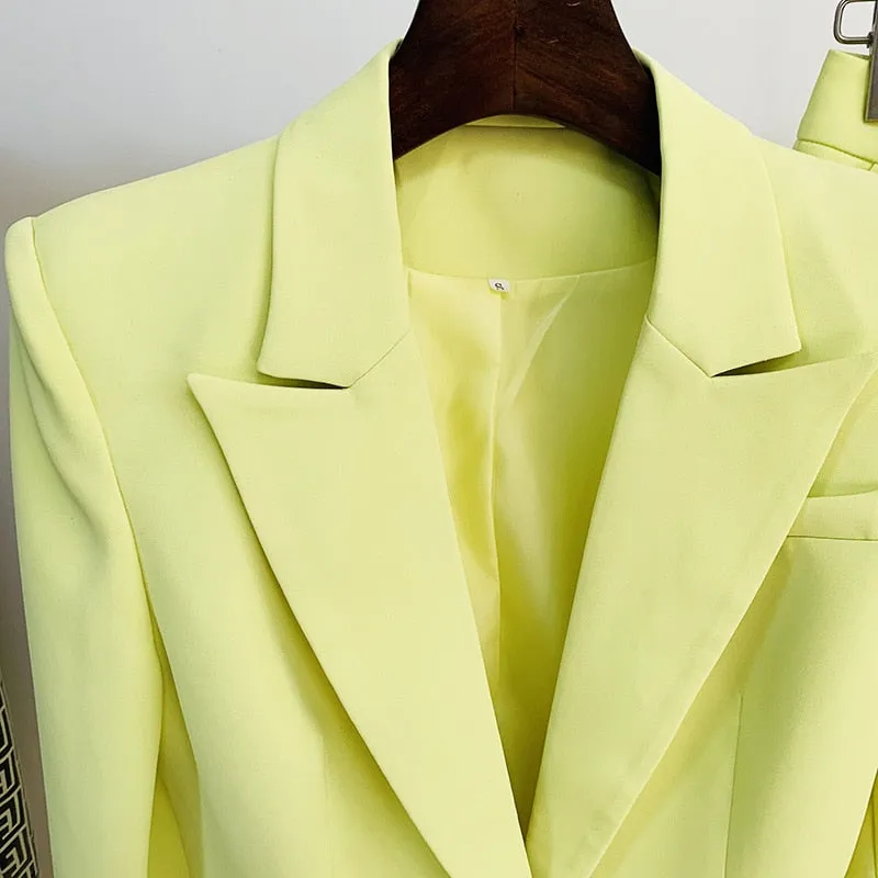 Ladies classy blazer and pants suit two piece set office wear business outfit formal wear single button blazer