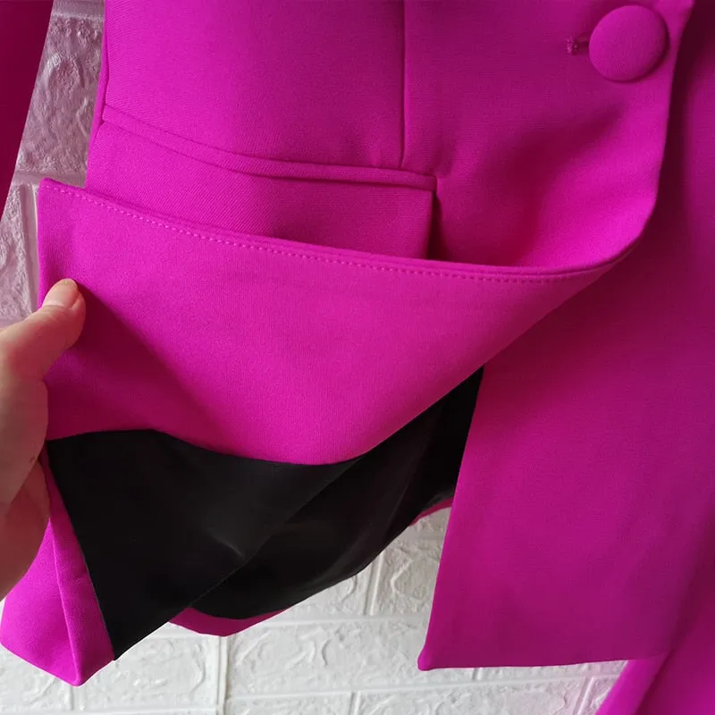 Ladies classy blazer and pants suit two piece set office wear business outfit formal wear single button blazer