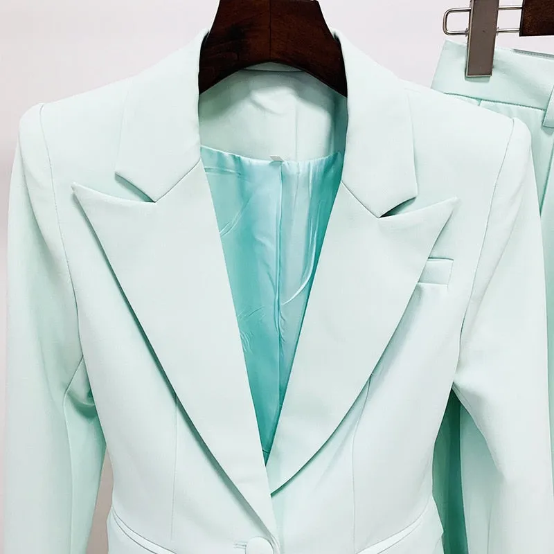 Ladies classy blazer and pants suit two piece set office wear business outfit formal wear single button blazer