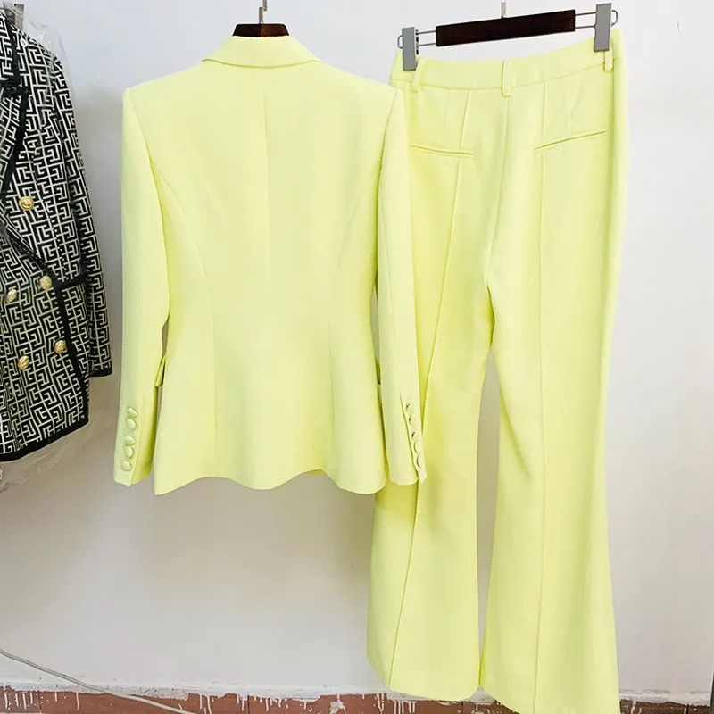 Ladies classy blazer and pants suit two piece set office wear business outfit formal wear single button blazer