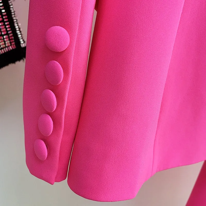 Ladies classy blazer and pants suit two piece set office wear business outfit formal wear single button blazer