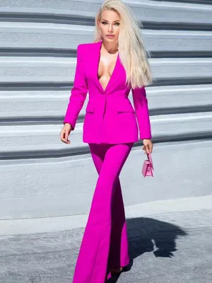 Ladies classy blazer and pants suit two piece set office wear business outfit formal wear single button blazer