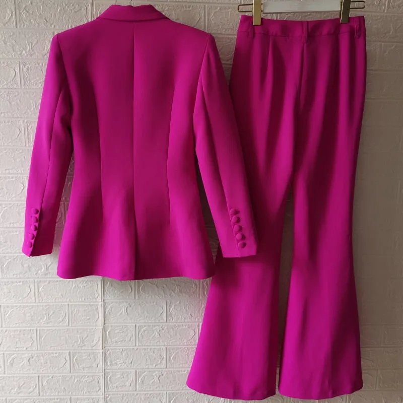 Ladies classy blazer and pants suit two piece set office wear business outfit formal wear single button blazer