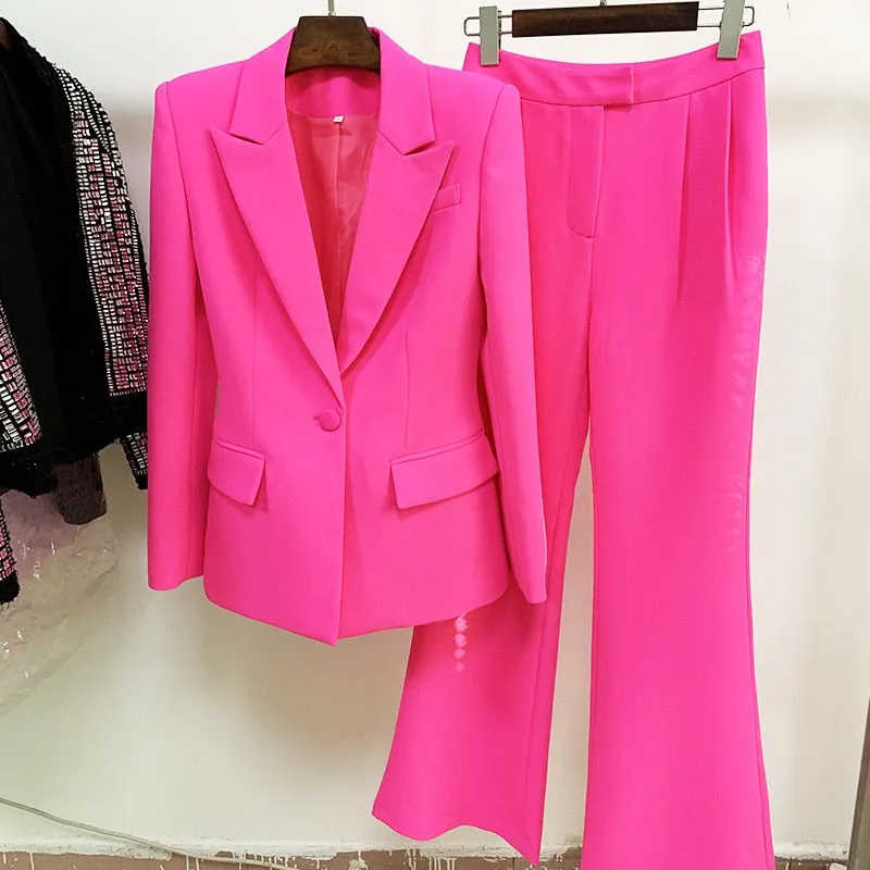 Ladies classy blazer and pants suit two piece set office wear business outfit formal wear single button blazer