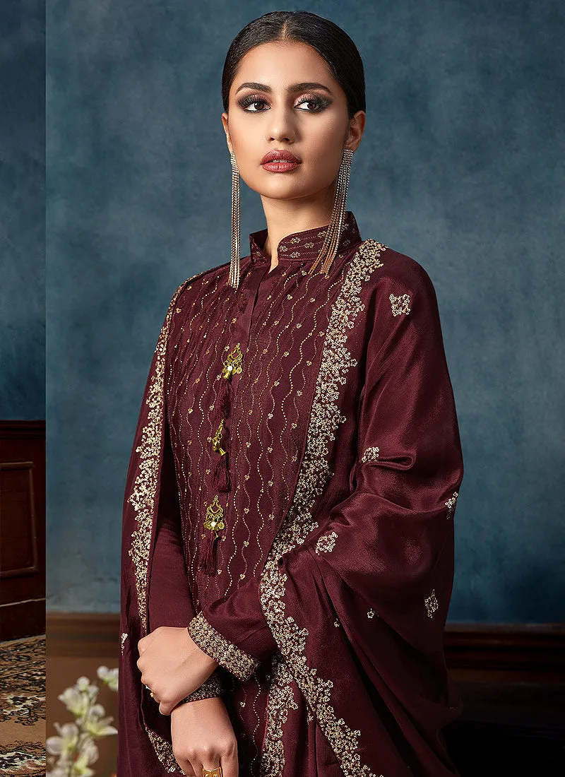 Maroon Pakistani Palazzo Suit