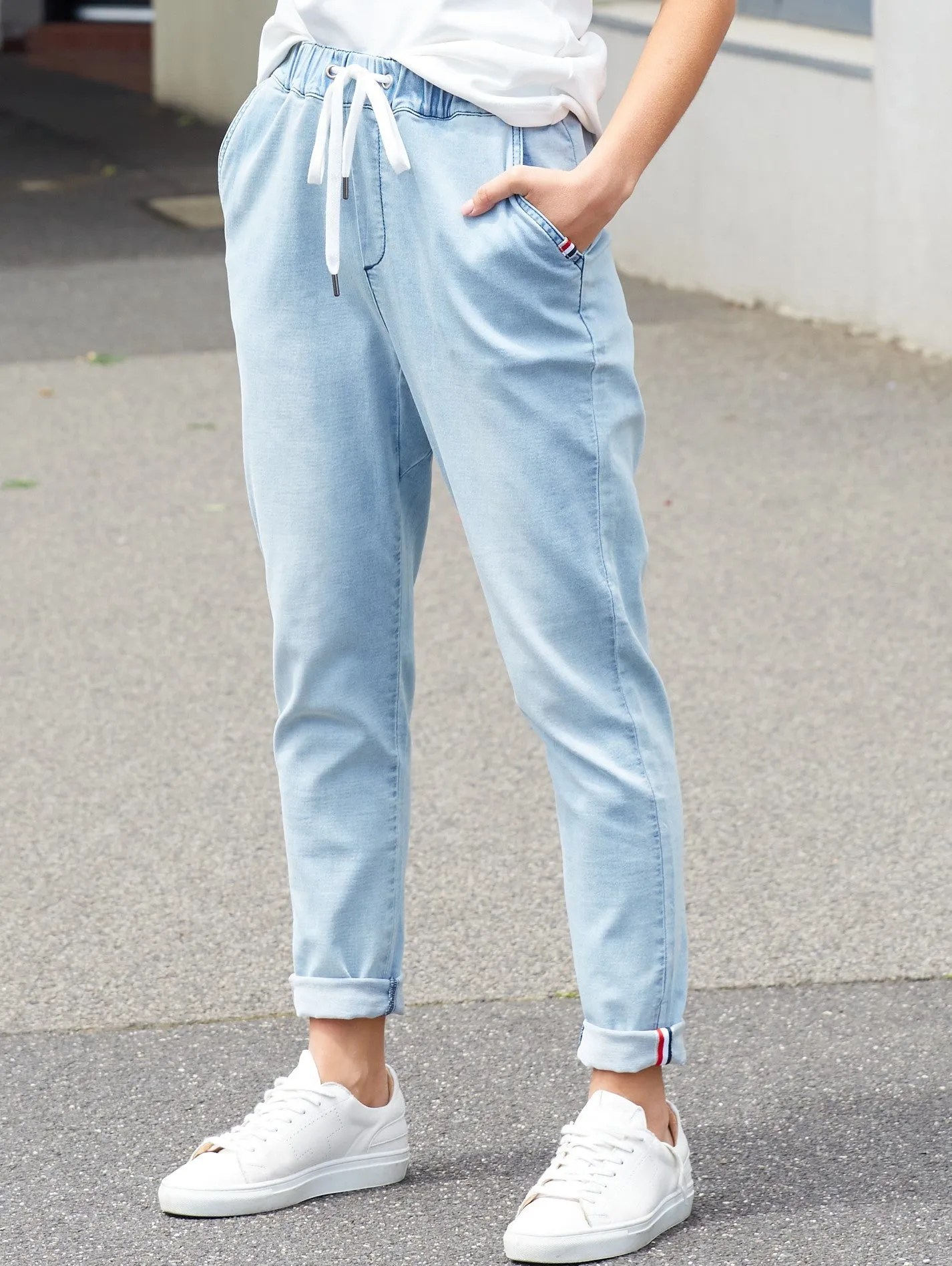 Max Stretch Denim Joggers - Light Blue